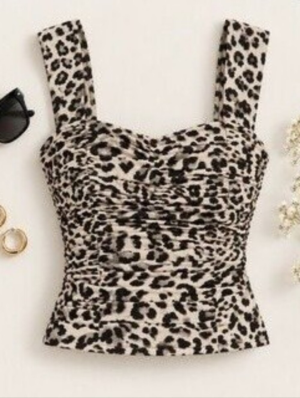 NWT Express Leopard Print Smocked Tank Top Black & White Size XL